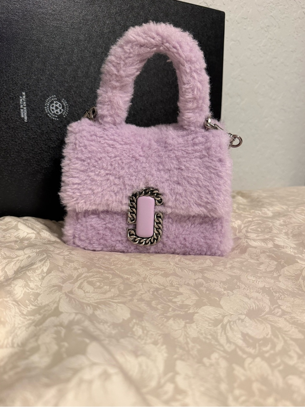 Marc Jacob’s Lavender Faux-Shearling Top-Handle Bag